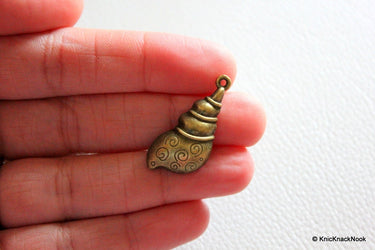 3 x Zinc Alloy Bronze Tone Sea Shell Charms Pendants 30mm x 15mm